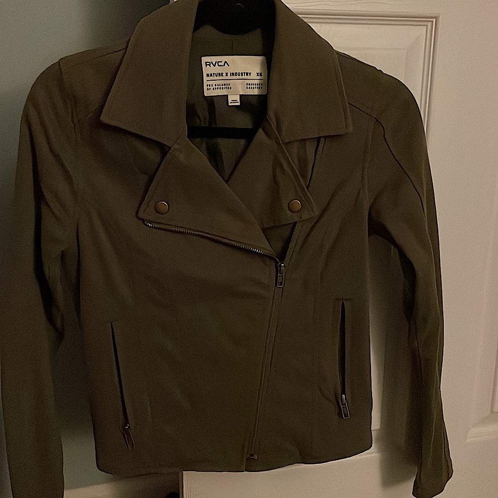 RVCA olive green jacket with braid up spine